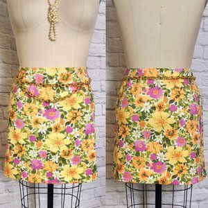 90s Mini Skirt 1970s 70s Style Vibrant Flower Power Mod Preppy M/L